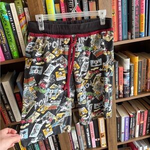 Disney Men's Black Mickey Graphic Athletic Shorts with Red Drawstring